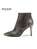 St&Sat/星期六冬新款牛皮尖头金属铆钉高跟短靴女靴子SS64117054