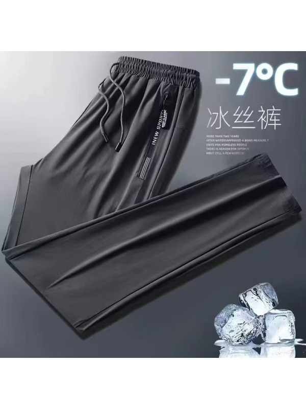 冰丝长裤夏季韩版新款薄款弹力宽松直筒大码拉链运动休闲百搭