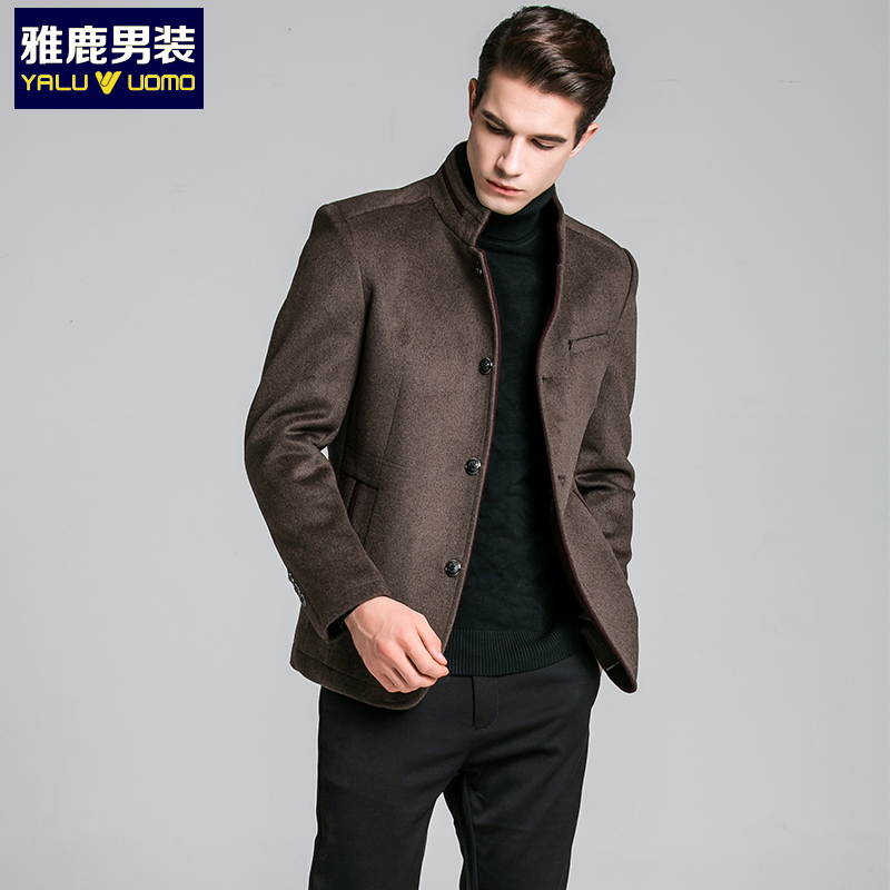 雅鹿男装毛呢大衣男立领修身男士大衣外套YL-804