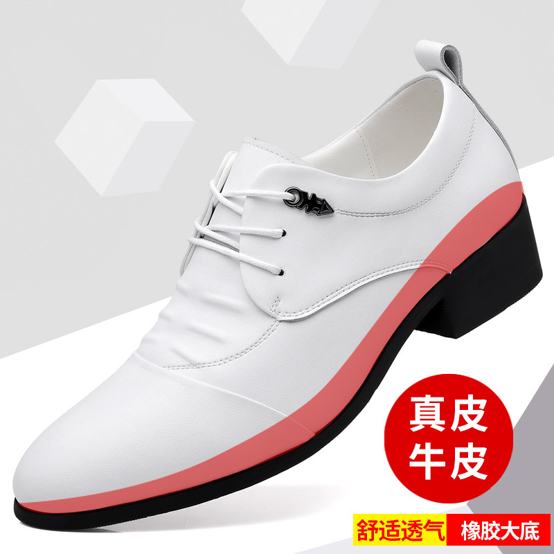 商务皮鞋男2025新款手工真皮休闲男鞋尖头牛皮鞋增高鞋子