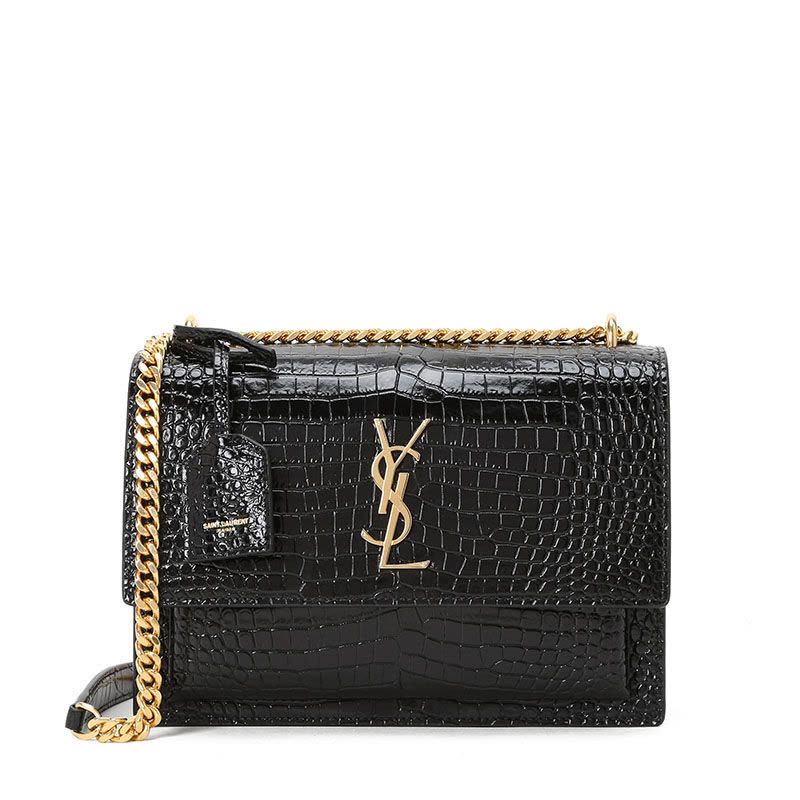 圣罗兰 YSL SUNSET 口盖包中号 字母LOGO鳄鱼纹442906金链 女士斜挎单肩包图片