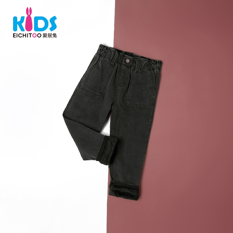 EICHITOO KIDS爱居兔童装女小童休闲中腰保暖牛仔裤