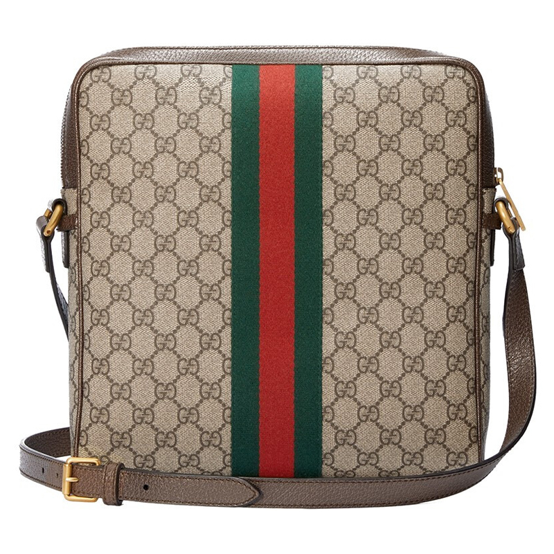gucci古驰gucci男女同款帆布配皮gg单肩斜挎邮差包米色乌木色