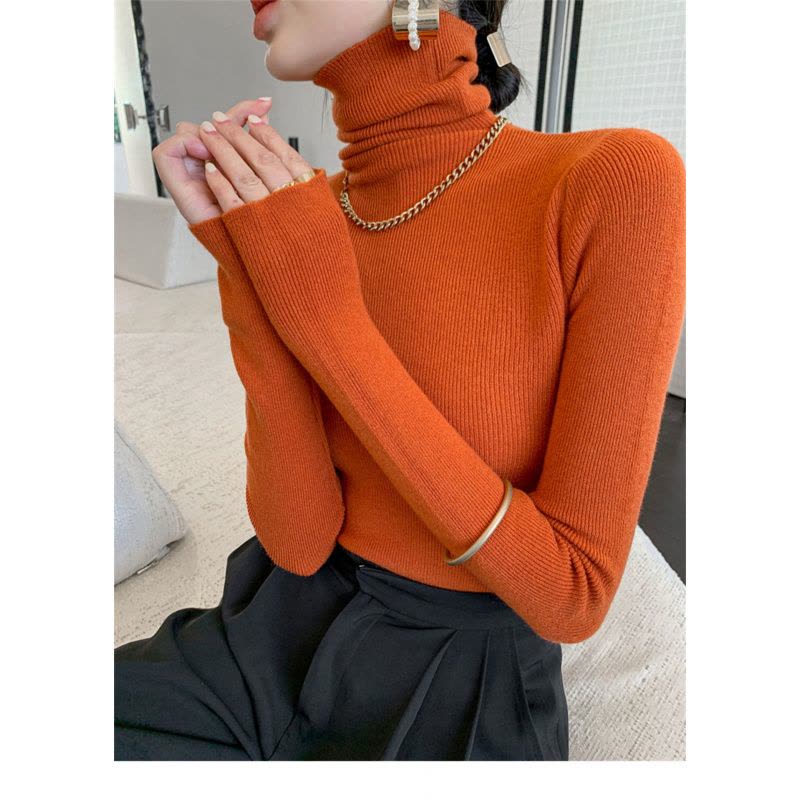 秋装新款女克莱因蓝堆堆领针织衫打底衫高领毛衣紧身修身内搭上衣图片