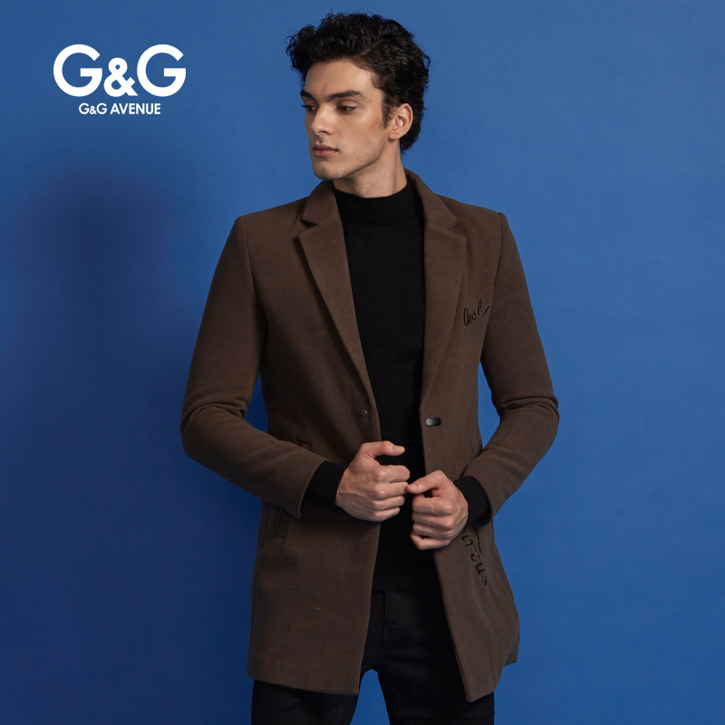 G＆G 男士冬季毛呢大衣男中长款时尚简约呢子大衣韩版秋冬季男装