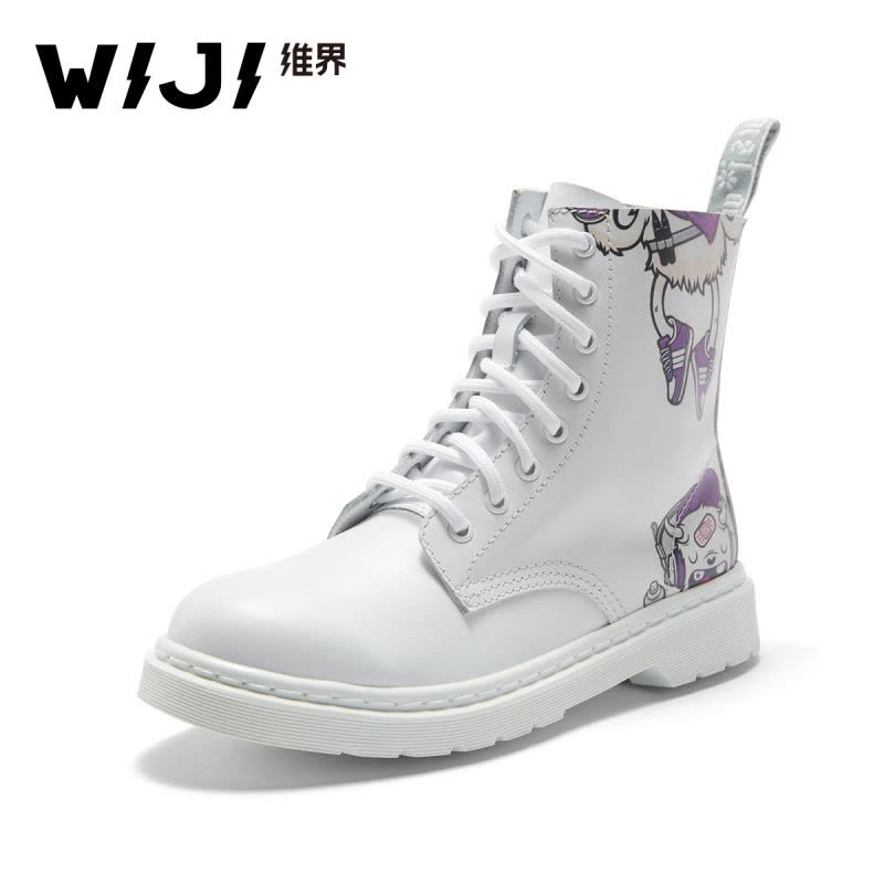 WIJI女靴子新款真皮休闲时尚个性韩版中性马丁靴潮流简约短靴子女图片