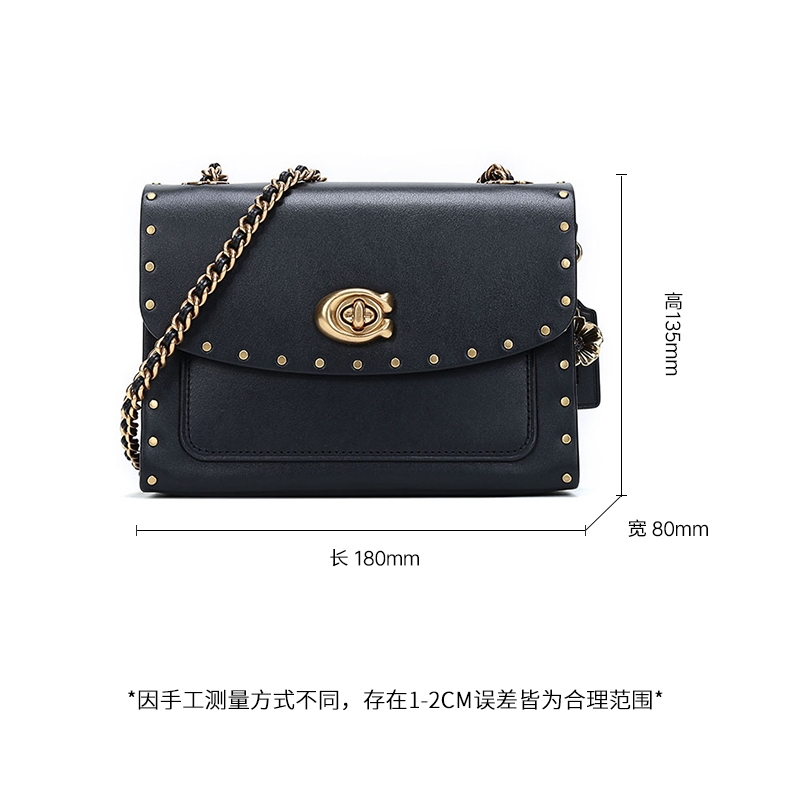 自营新品COACH蔻驰品女士专柜款山茶花系列铆钉小号黑色皮革单肩斜挎包29389 B4/BK