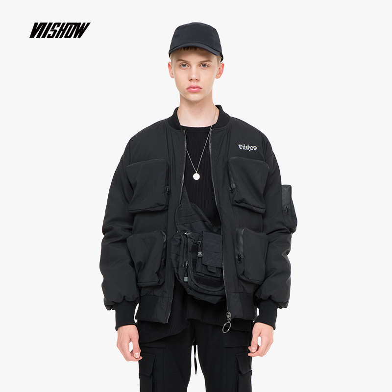viishow羽绒服男 冬季保暖男士韩版外套多口袋工装棒球领 0