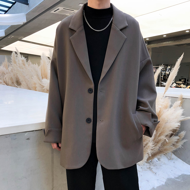 【HY&CO】休闲西装外套中性宽松韩版潮流帅男炸街雅痞小西服灰