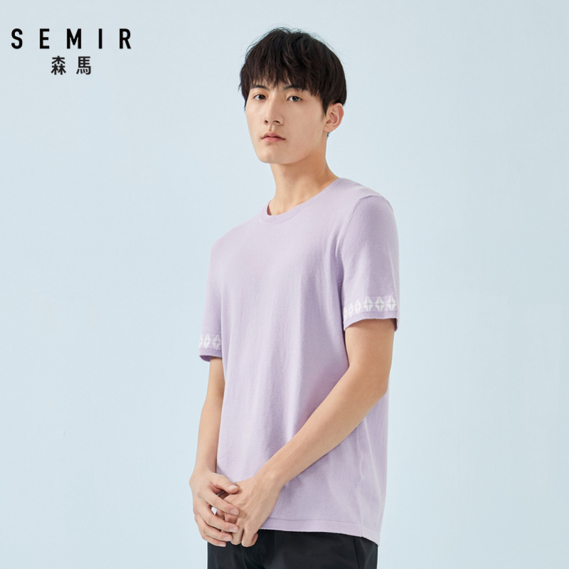 【满198减100预估价：30】Semir森马短袖T恤男夏圆领套头休闲上衣男士2019撞色衣服潮流