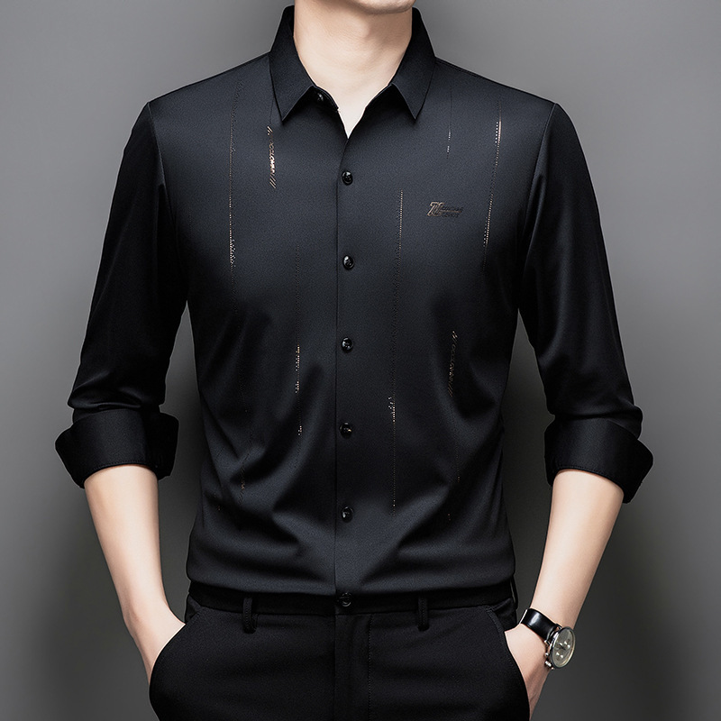 商务休闲长袖无痕寸衣 2025新款男式修身上衣衬衫男士印花衬衣