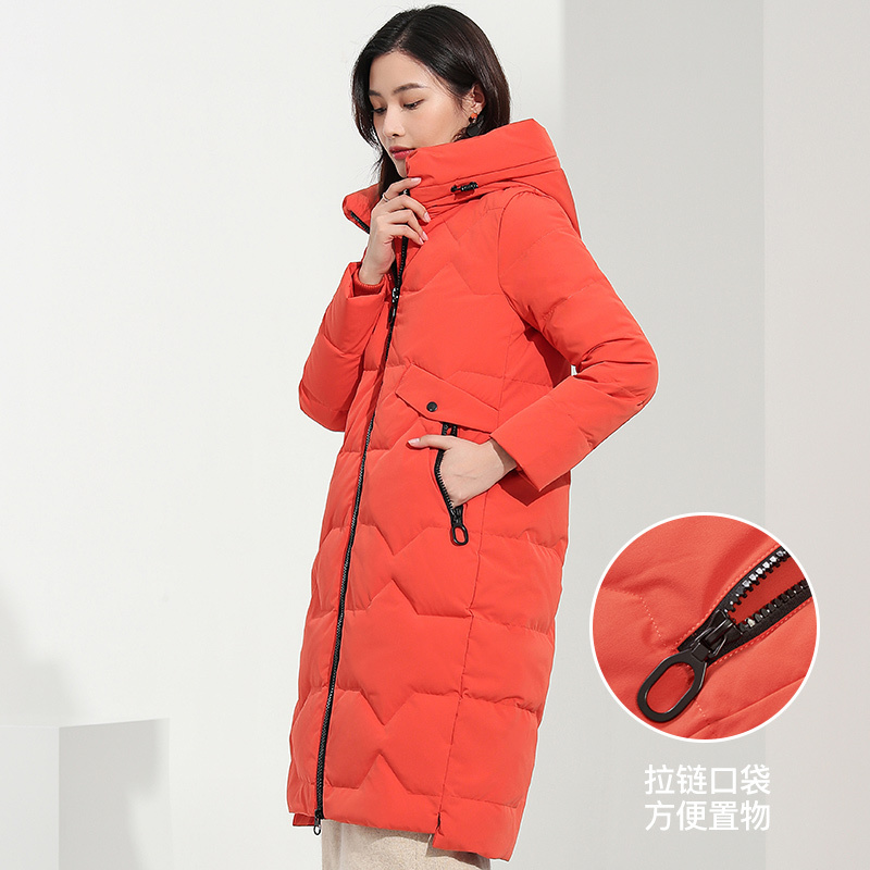 千仞岗新款羽绒服女修身中长款连帽休闲韩版直筒冬外套