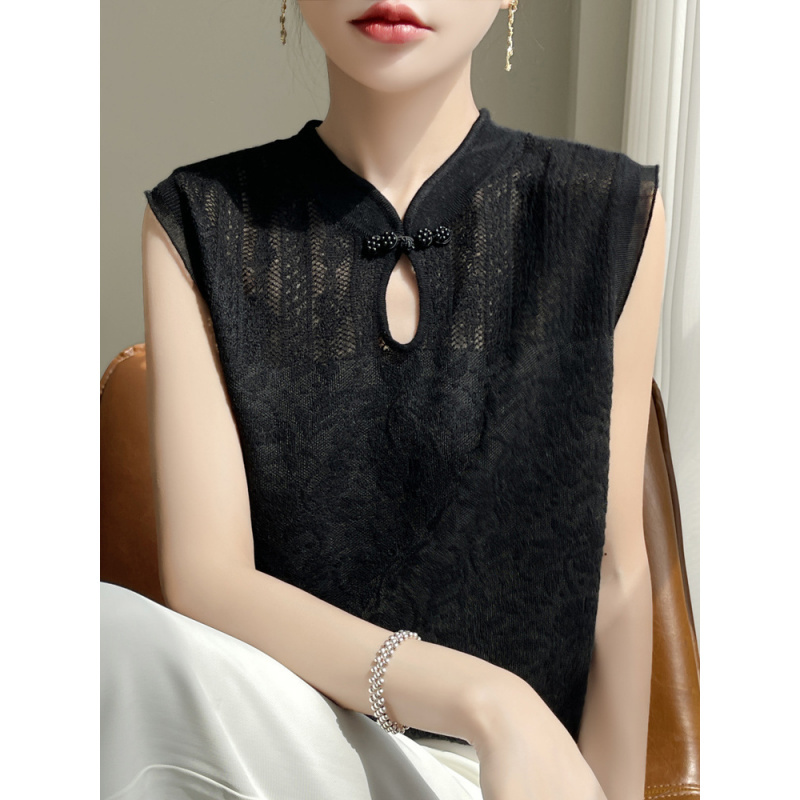 性感蕾丝吊带背心女春夏时尚新款半高领打底衫花纹镂空上衣潮