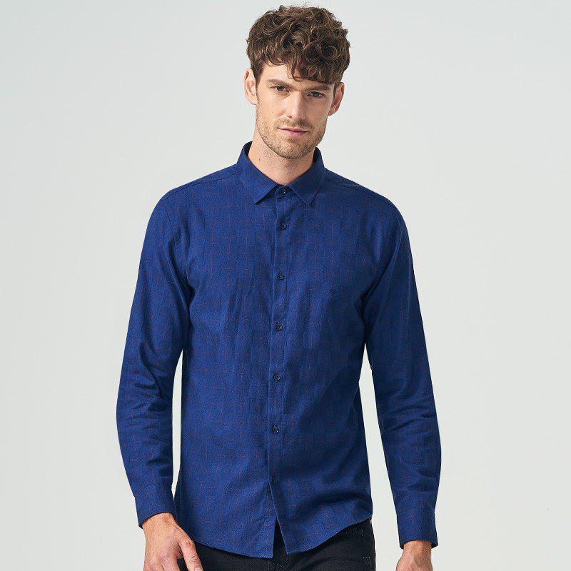七匹狼长袖衬衫男衬衣年秋季衬衣男休闲提花男士衬衫男装102深蓝190