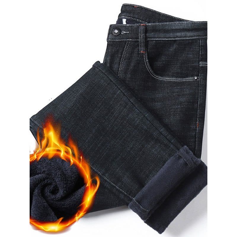 冬季中年男士高端牛仔裤柔软防风休闲裤加绒品质商务男裤图片