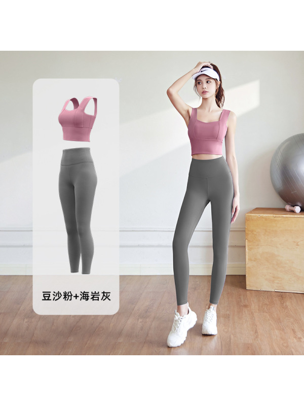 蜜桃基础瑜伽套装防震固定中强度运动套装室内跑步健身套装