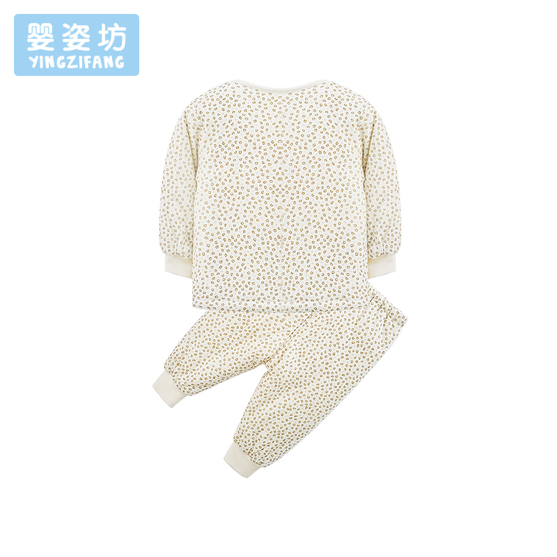 秋季新款男童女童时尚婴儿和尚服夹棉可爱豹纹拼接套装两件套