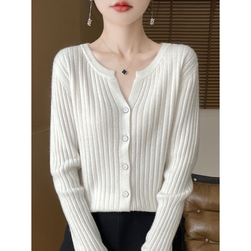 针织衫V领秋冬新款纯色短款毛衣竖条开衫内搭大码针织衫针织打底图片