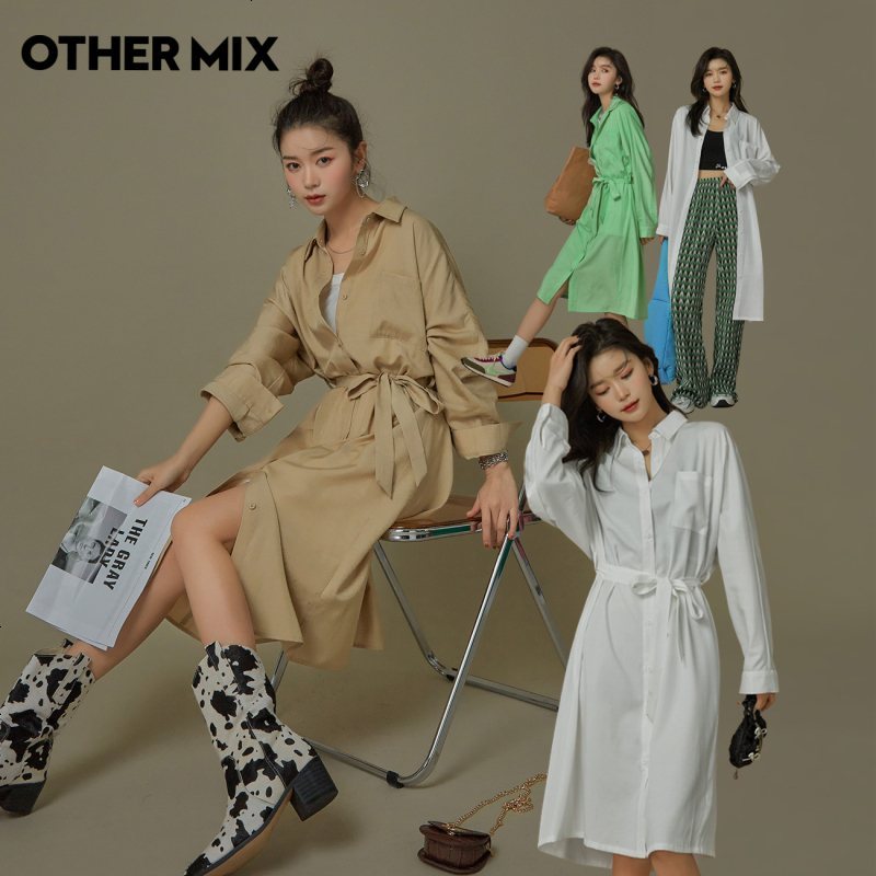 OtherMix甜酷衬衫裙2021年新款春季薄风衣外套两穿垂感防晒连衣裙