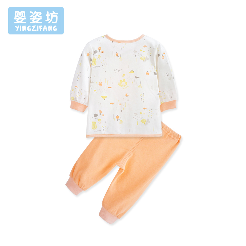 秋季新款男女童长袖修身韩版时尚单排扣长袖印花两件套 收脚
