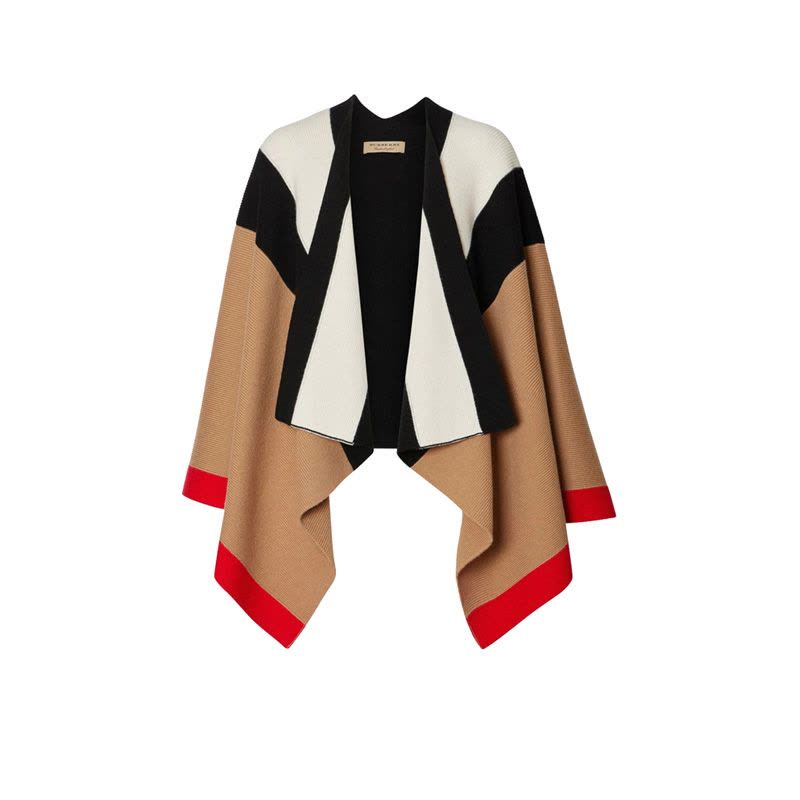 预订BURBERRY\博柏利 条纹装饰羊毛混纺披肩 120 x 122cm图片