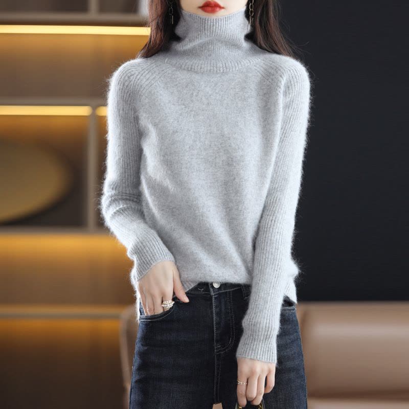 新款貂绒衫女针织衫高领毛衣感内搭打底衫半高领上衣知性风图片