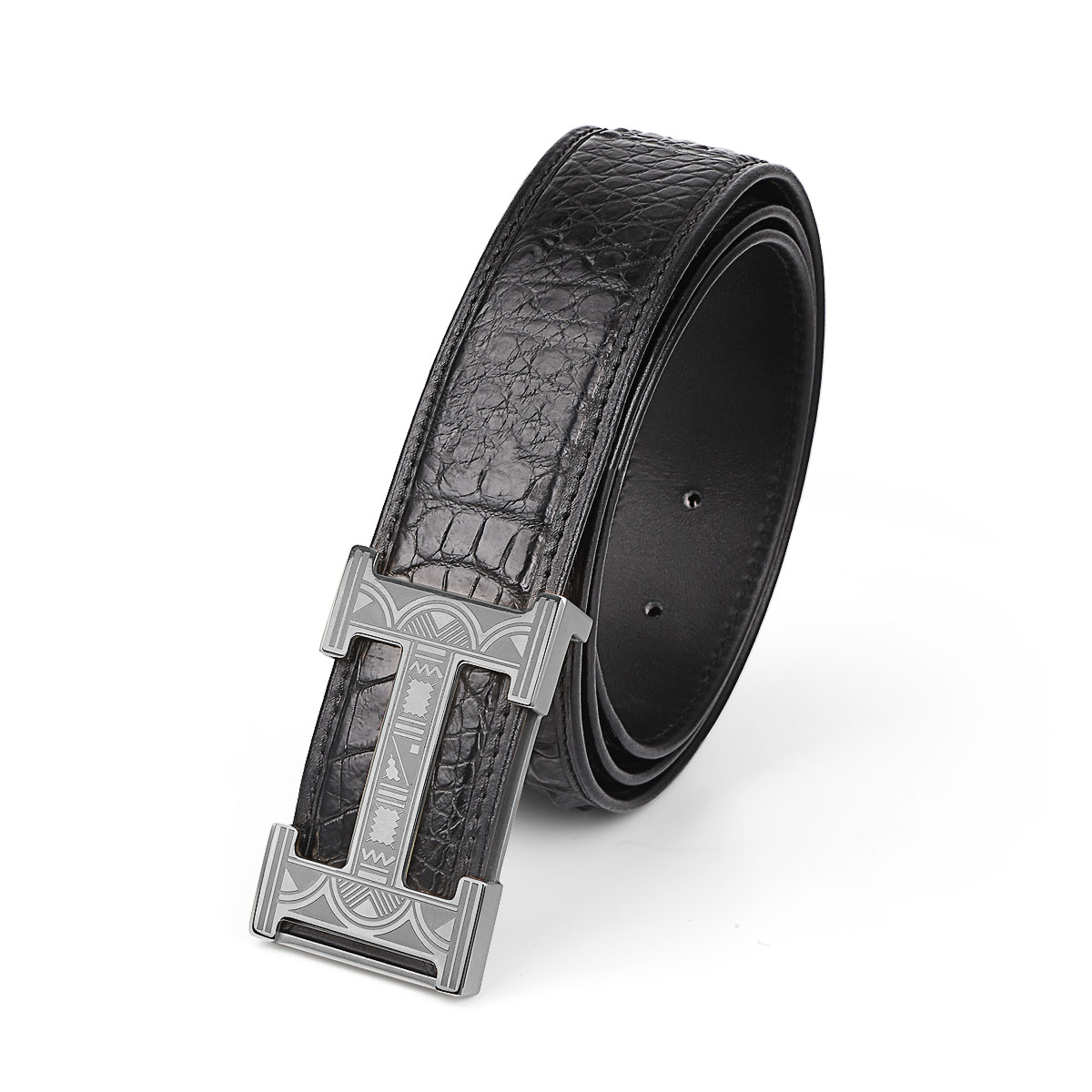 鳄鱼皮男士皮带男式皮带鳄鱼皮平滑扣男士裤带男式裤带鳄鱼皮男士裤