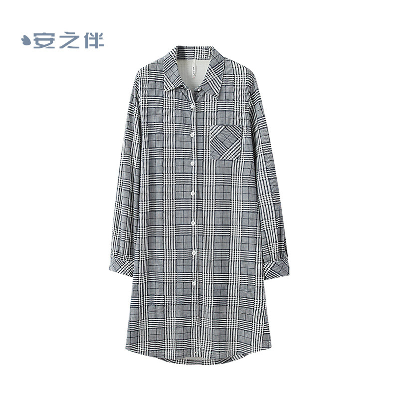 安之伴特卖棉质长袖睡衣女秋春夏衬衫睡裙休闲家居服可外穿中长款