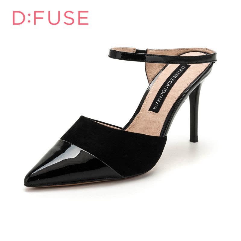 D：Fuse/迪芙斯尖头细跟职业休闲漆皮女拖鞋DF82110233图片