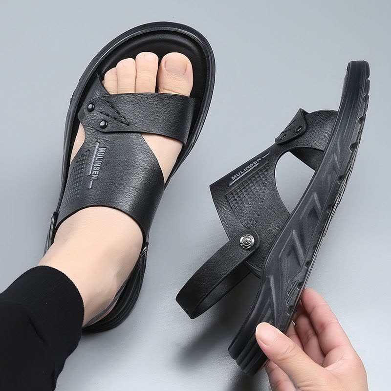 凉鞋男士潮款2025夏季外穿厚底防滑休闲沙滩鞋男软皮透气两用拖鞋图片