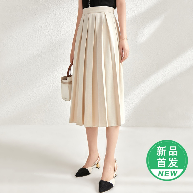 OUNIXUE欧昵雪 | [灵动压褶A字裙]夏季优雅时尚高腰宽松气质中长款半身裙女