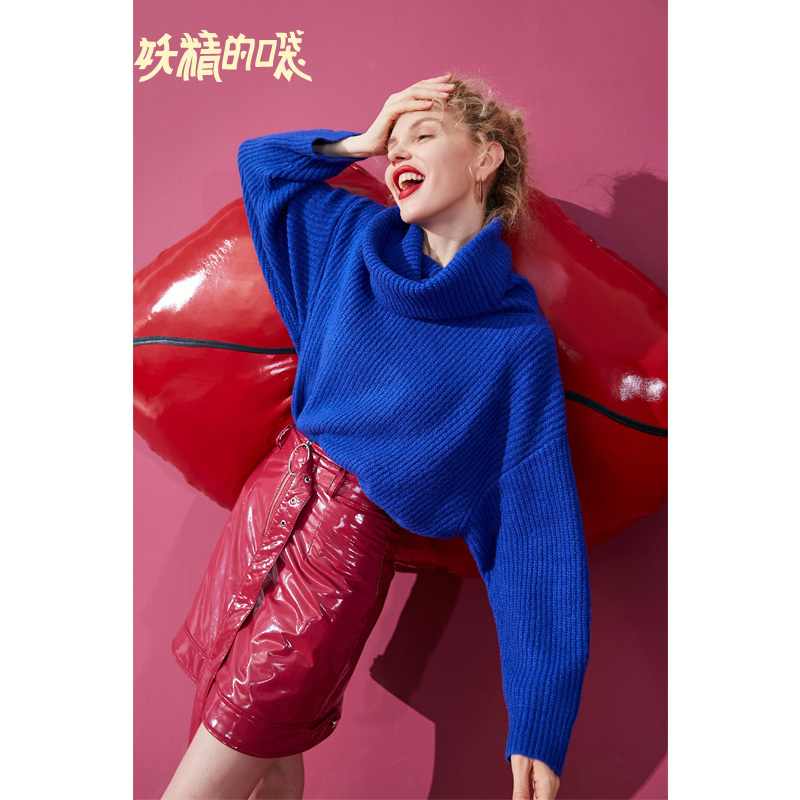 妖精的口袋Y早秋宽松毛衣秋装时尚高领长款套头针织衫女K