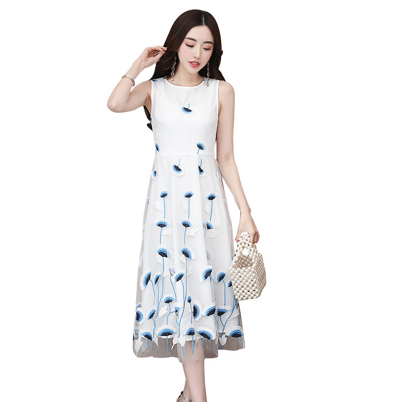 丝柏舍2019夏季女装圆领无袖印花连衣裙S82R0251L