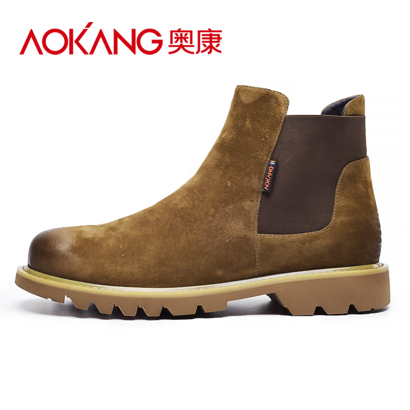 奥康(AOKANG)男鞋新款男士马丁靴英伦风高帮工装靴子男百搭休闲中帮短靴切尔西靴潮