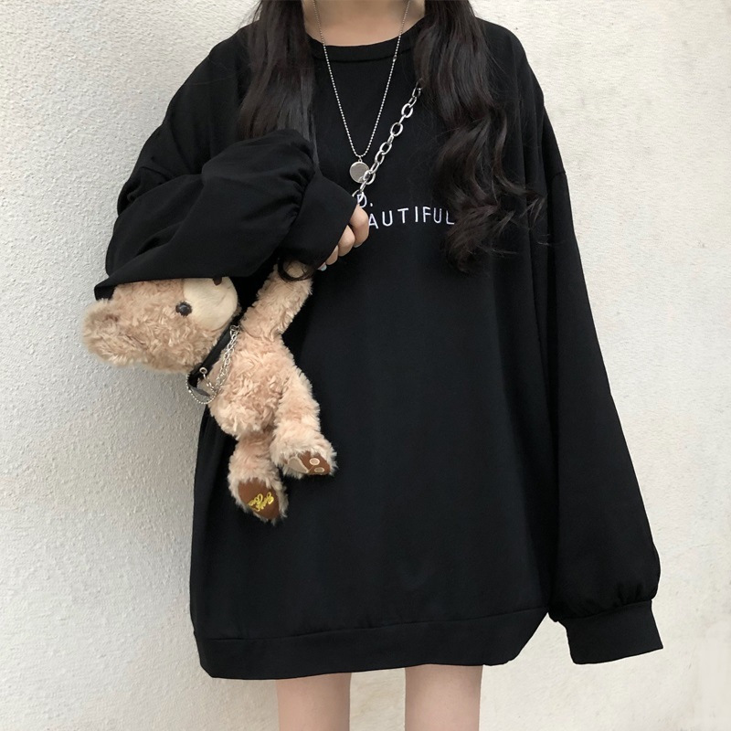 2021早秋新款中长款卫衣女宽松长袖慵懒风显瘦套头上衣潮ins