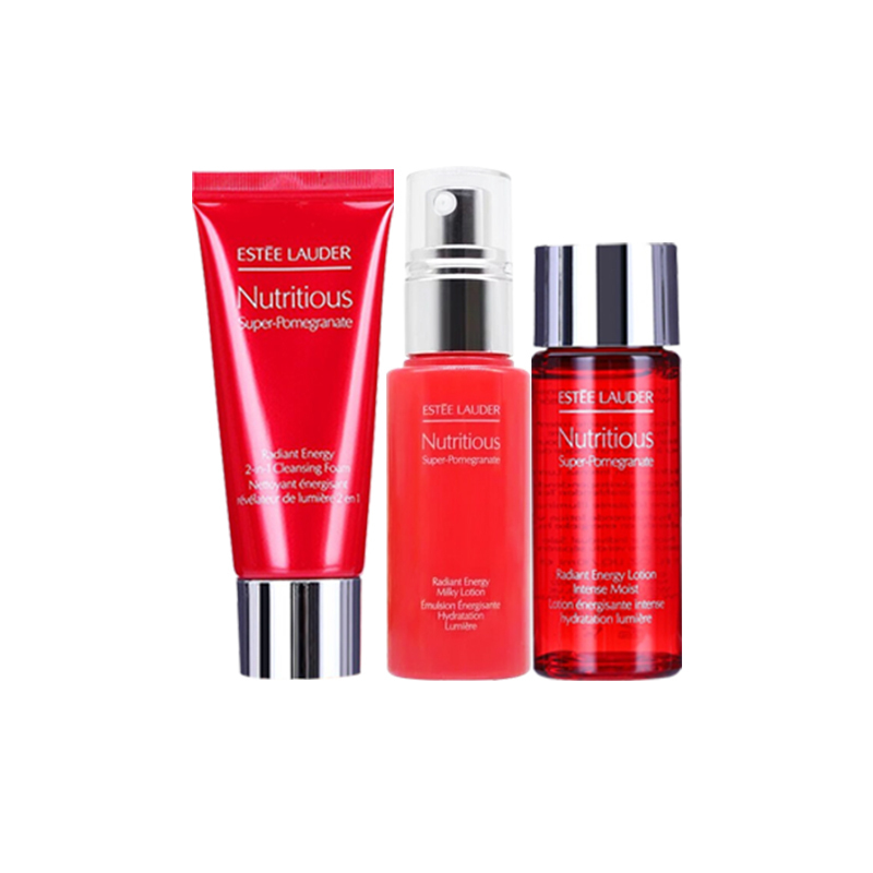 石榴洁面30ml+石榴倍润乳液30ml+倍润水30ml+面霜15ml+二合一晚霜7ml+粉底液1w1 7ml+红色鳄鱼纹