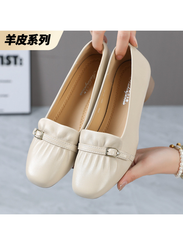 25新款春秋小单鞋真皮浅口工装四季单鞋软底防滑中跟简约百搭女鞋