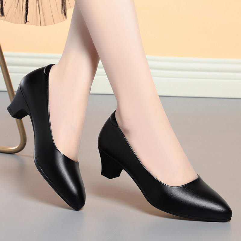 黑色高跟鞋女职业小皮鞋配正装商务工作鞋空乘礼仪鞋面试粗跟单鞋