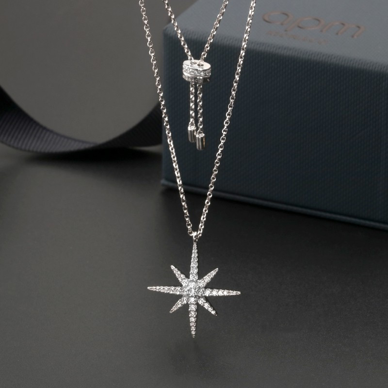 apmmonaco流星项链女六芒星银吊坠星星锁骨链925银女士送恋人ap9606ox