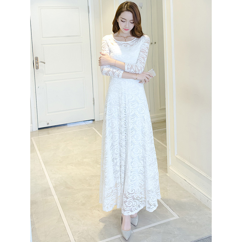 丝柏舍2019秋装女纯色圆领修身长款气质简约连衣裙S81R0114L