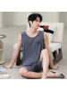 男士新款冰丝背心短裤套装夏天无袖凉爽休闲家居服睡衣大码可外穿