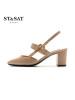 St&Sat/星期六牛皮方头粗跟高跟中后空凉鞋SS81114310