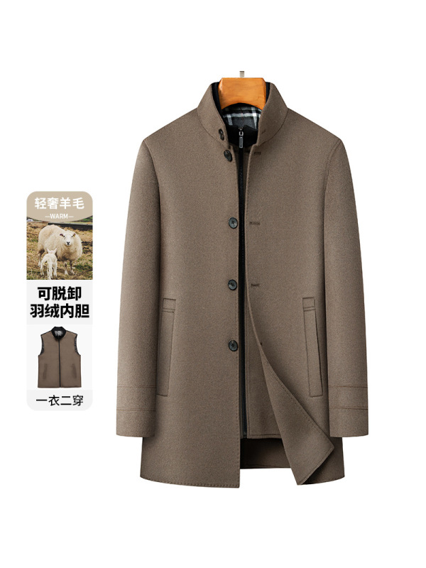 羊毛妮子大衣男拆卸羽绒内胆冬季中年爸爸装男士外套中长款两件套