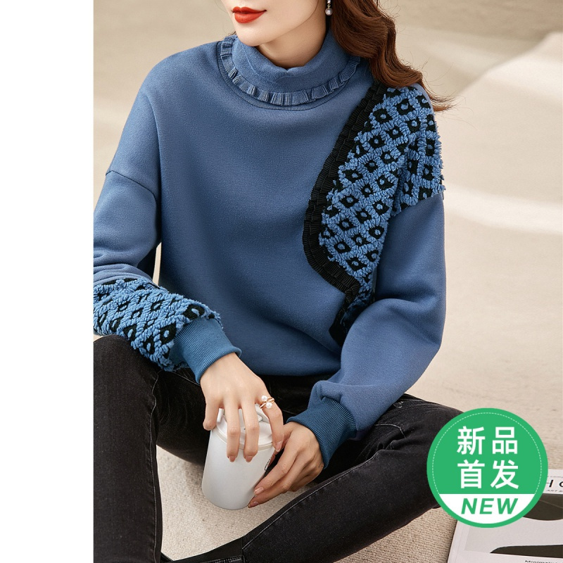 OUNIXUE欧昵雪 | 冬季时尚通勤高领摇粒绒加厚保暖卫衣女小众通勤直筒提花上衣