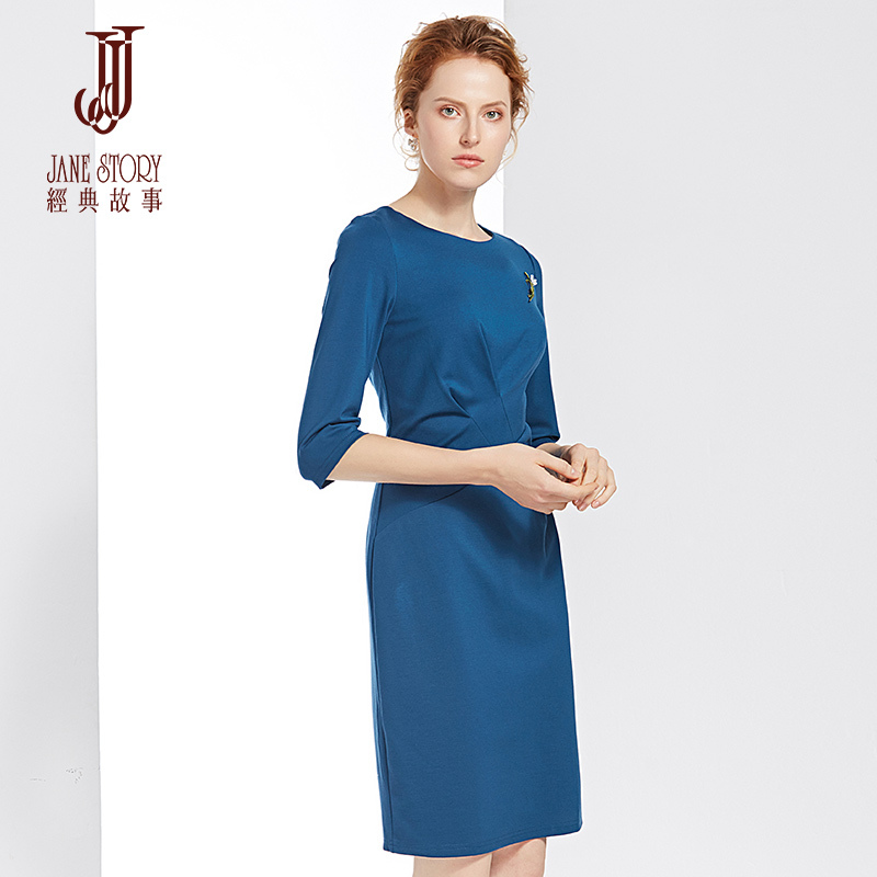 经典故事简约连衣裙女秋季针织弹力修身优雅气质礼服裙女