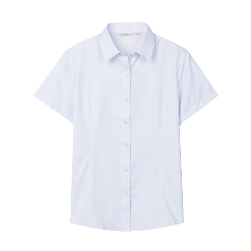 罗蒙正装领白衬衫女短袖夏季工作服工装职业女装V领白衬衣女寸衫_JULOE4