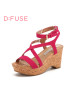 D：Fuse/迪芙斯绒面羊皮交叉细带防水台高坡跟女鞋凉鞋DF62111073