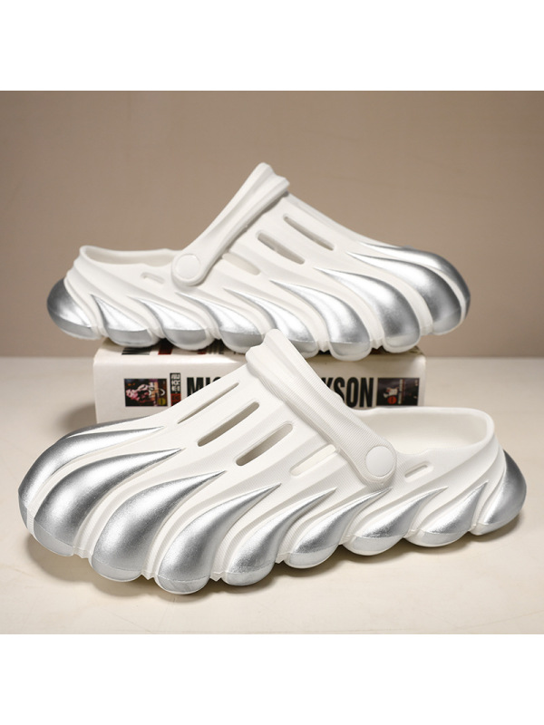 酷炫踩屎感软底洞洞鞋包趾搭扣沙滩凉鞋男士夏季两用凉拖男鞋