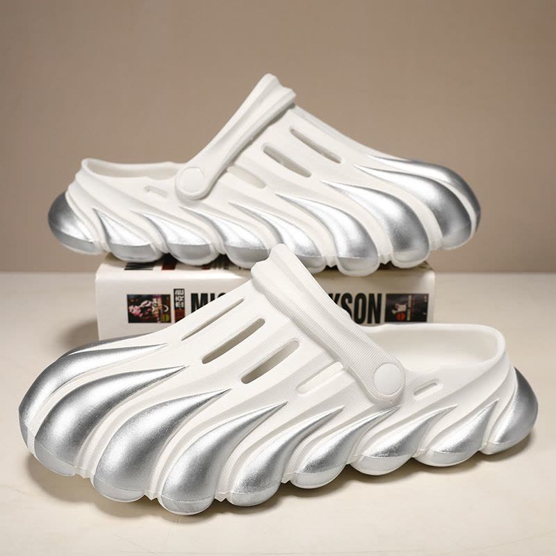 酷炫踩屎感软底洞洞鞋包趾搭扣沙滩凉鞋男士夏季两用凉拖男鞋图片