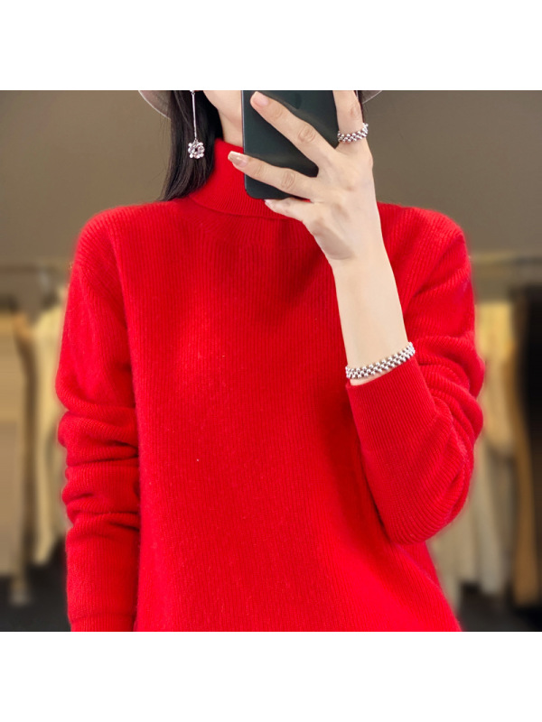 秋冬新款高翻领套头毛衣女长袖针织打底衫简约百搭保暖内搭毛衫